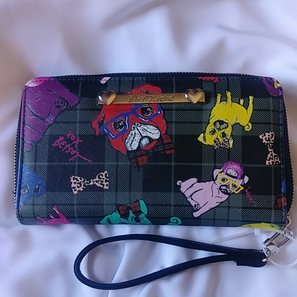 Betsey Johnson Checkbook Wallet Dogs Plaid Kawaii